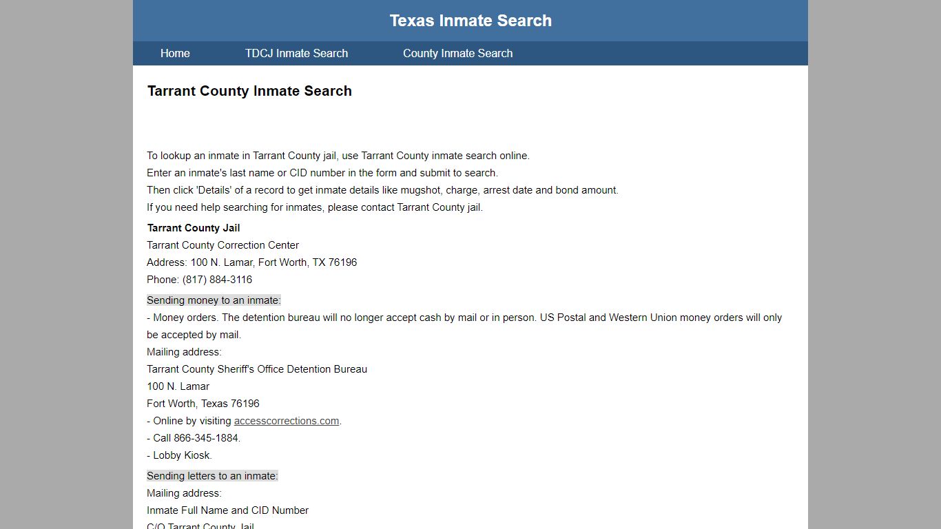 Tarrant County Jail Inmate Search