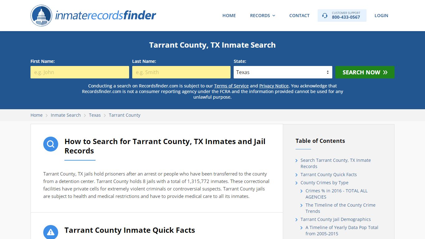 Tarrant County, TX Inmate Search & Locator - Recordsfinder