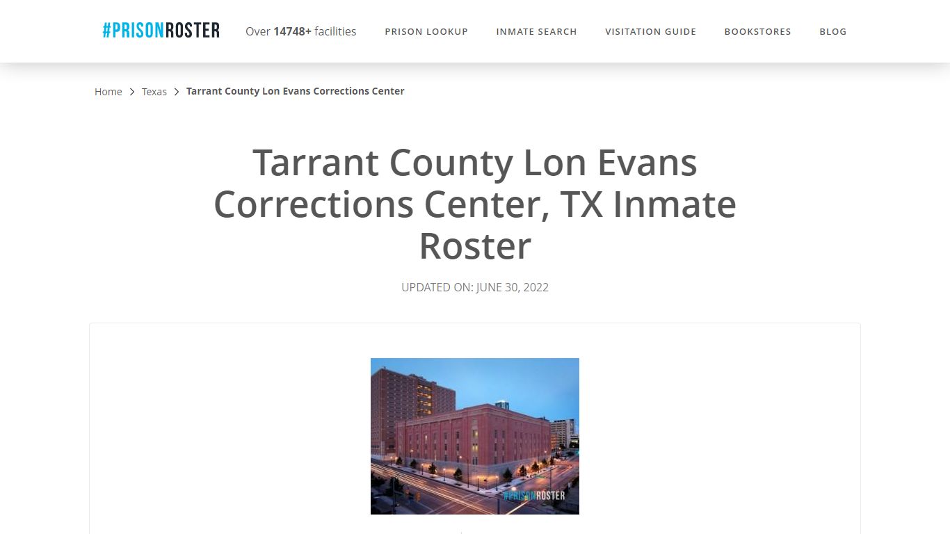 Tarrant County Lon Evans Corrections Center, TX Inmate Roster